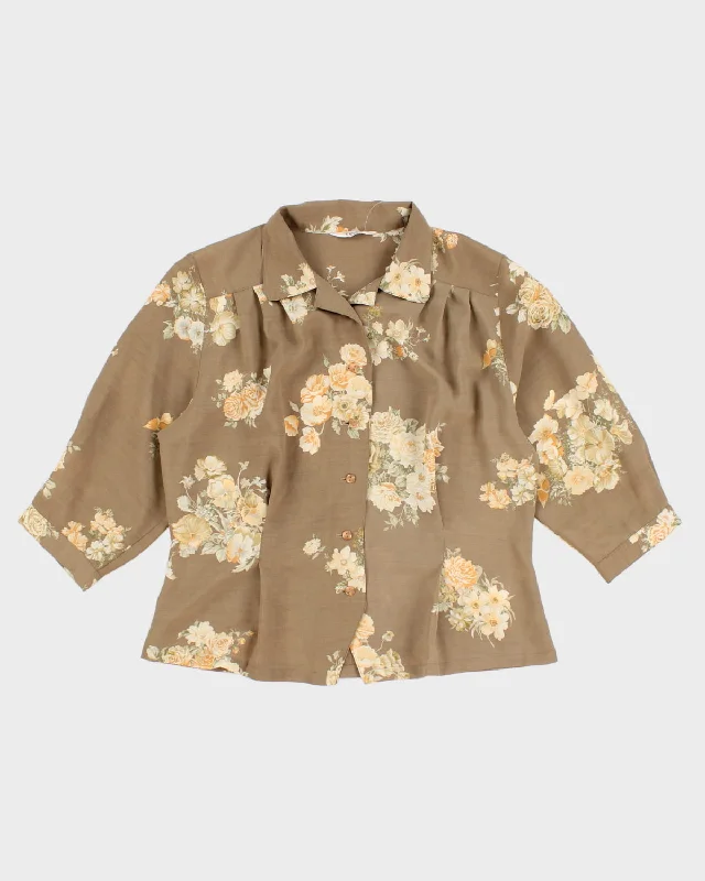 Best Deals Vintage 80s Flow Rill Brown Floral Blouse - M