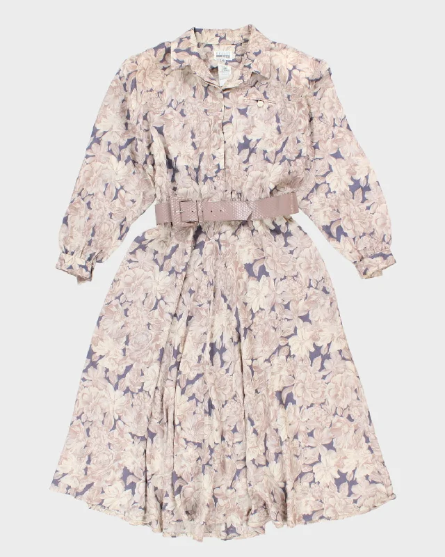 New Markdowns Vintage 80s Leslie Fay Long Sleeve Floral Dress With Belt - M
