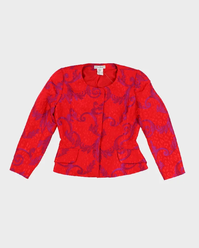 Discount Extravaganza Vintage 80s Michel Doucet Red Patterned Cropped Blazer - M