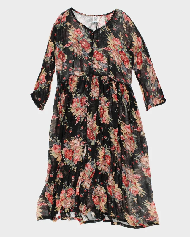 Final Markdown Vintage 80s Papillon Floral Mesh Maxi Dress - L