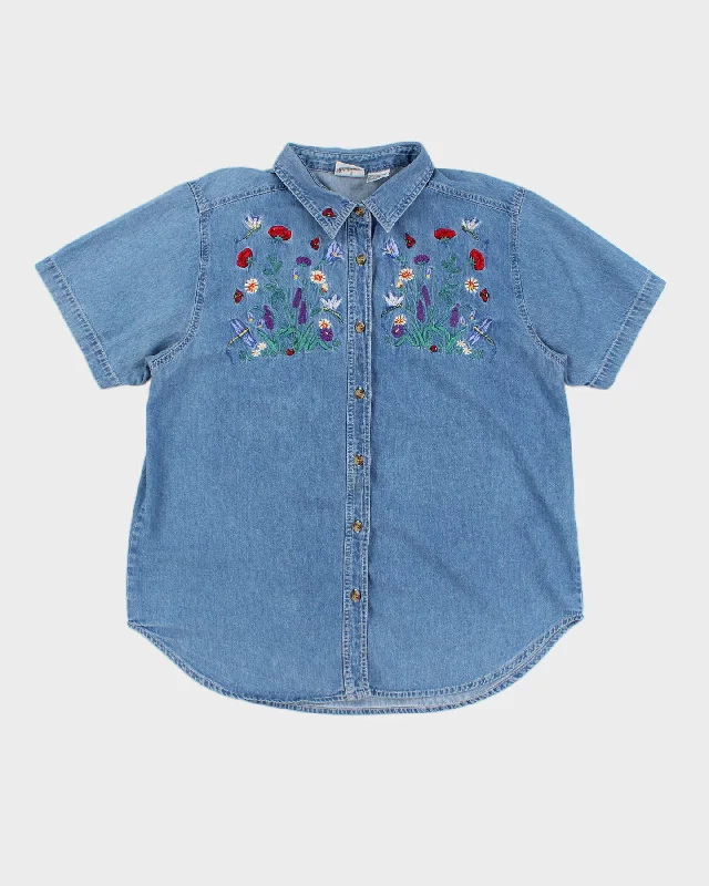 Instant Discount Vintage 90s Bobbie Brooks Floral Embroidered Denim Shirt - XL