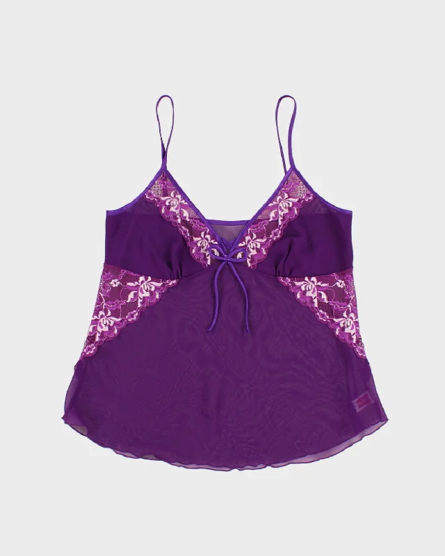 Act Now Vintage 90s Purple Lace Floral Camisole - M