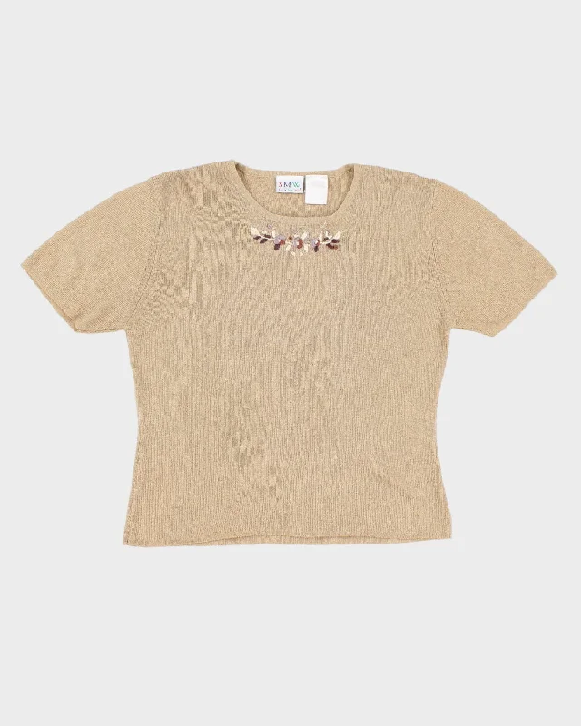 Super Sale Vintage 90s Style My Way Flower Embroidered Knit T-Shirt - M