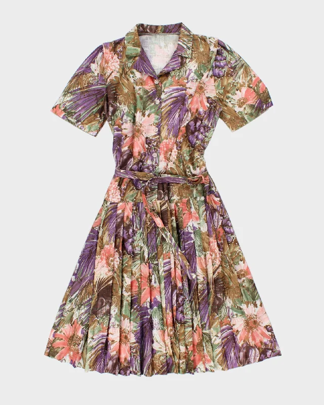 Price Cut Vintage Handmade Floral Pleated Button-Up Dress - L