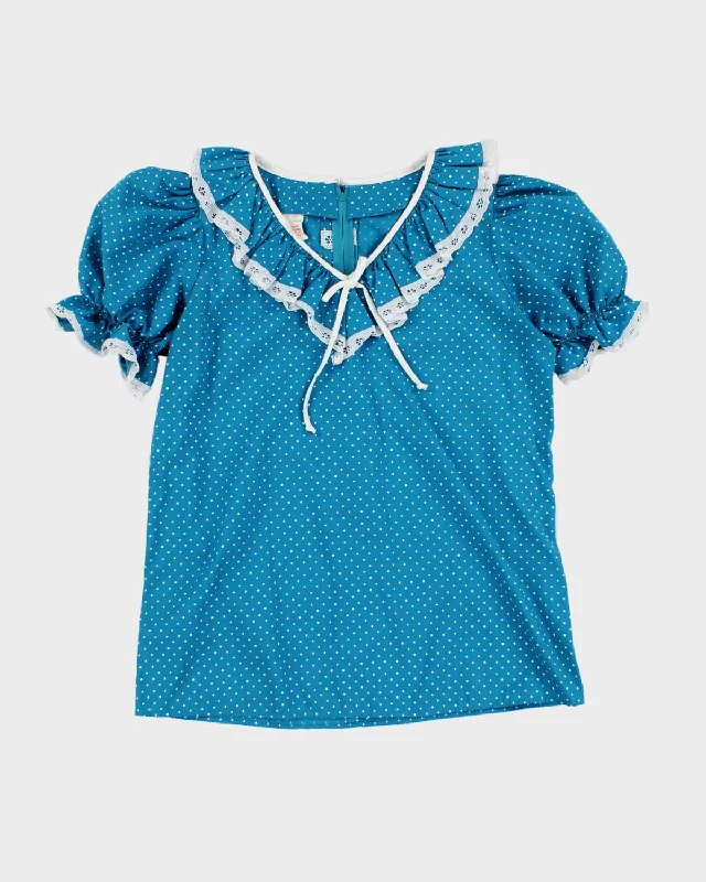 Super Deal Vintage Malco Modes Polka Dot Lace Detailed Blouse - S