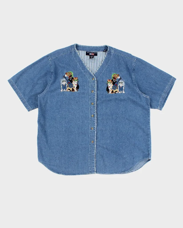Year-End Sale Vintage Quizz Oversized Embroidered Denim Shirt - XL