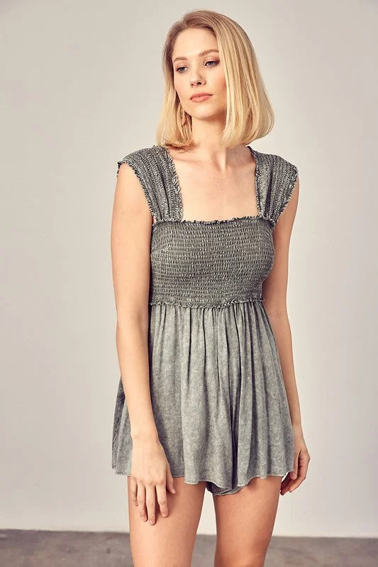 Deal of the Day Wide Smocked Shoulder Straps Romper