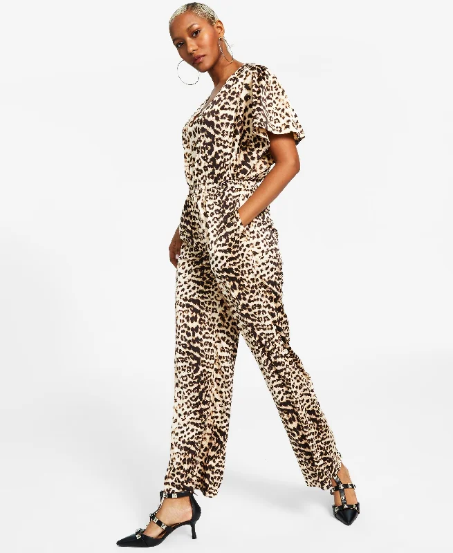 Value Deals Women's Animal-Print Flutter-Sleeve Jumpsuit