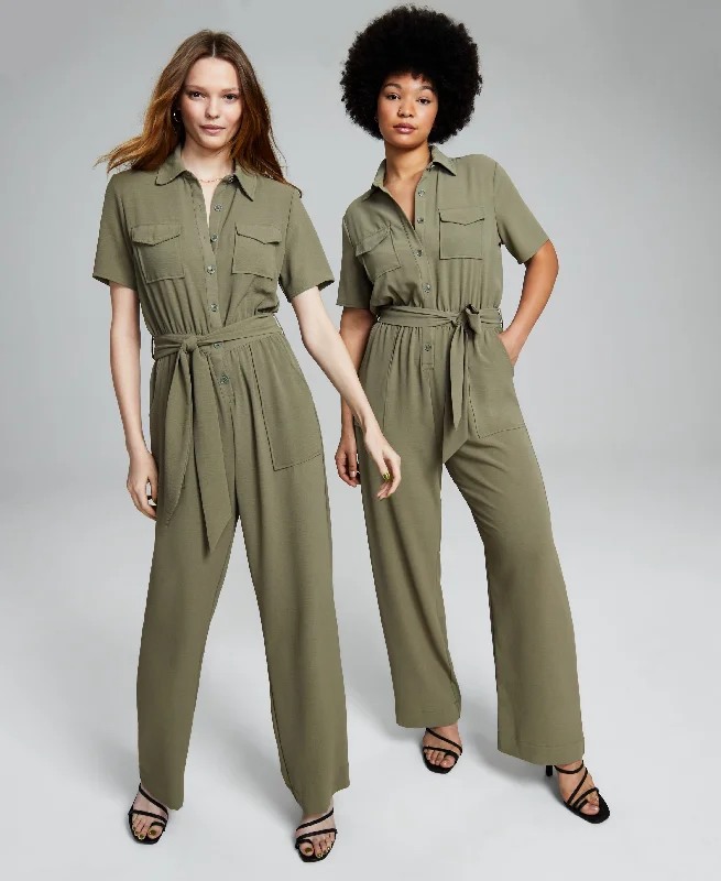 Today Only Women's Belted Short-Sleeve Cargo Jumpsuit