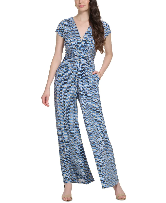 Savings Spectacular Women's Printed Twist-Front Cap-Sleeve Jumpsuit