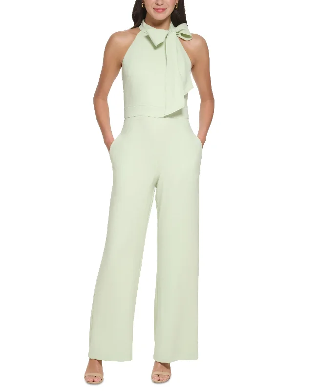 Exclusive Preview Women's Signature Stretch Crepe Bow-Neck Halter Jumpsuit