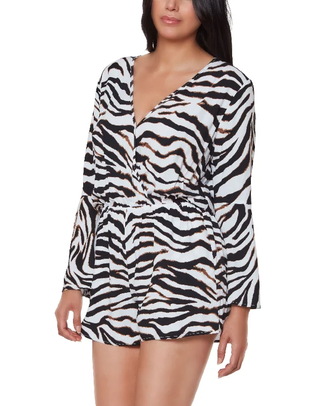 Steals and Deals Zebra-Print Romper Swim Cover-Up